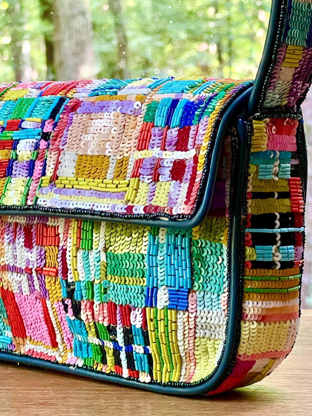 πΊπHPππΊ NWOT Staud Beaded Tommy Shoulder Bag Patchwork Plaid πRare Vintage Design - Picture 4 of 16